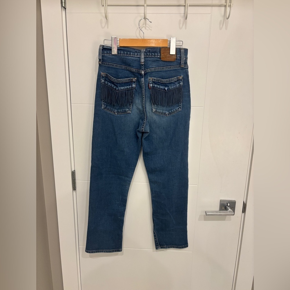 Levi's Women's Wedgie Straight Leg Fringe-Back Blue Jeans